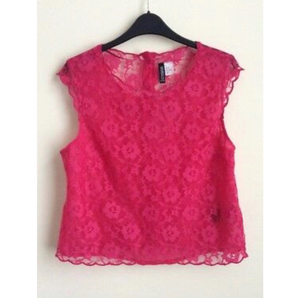 Pink Lace Semi-Sheer Crop Top